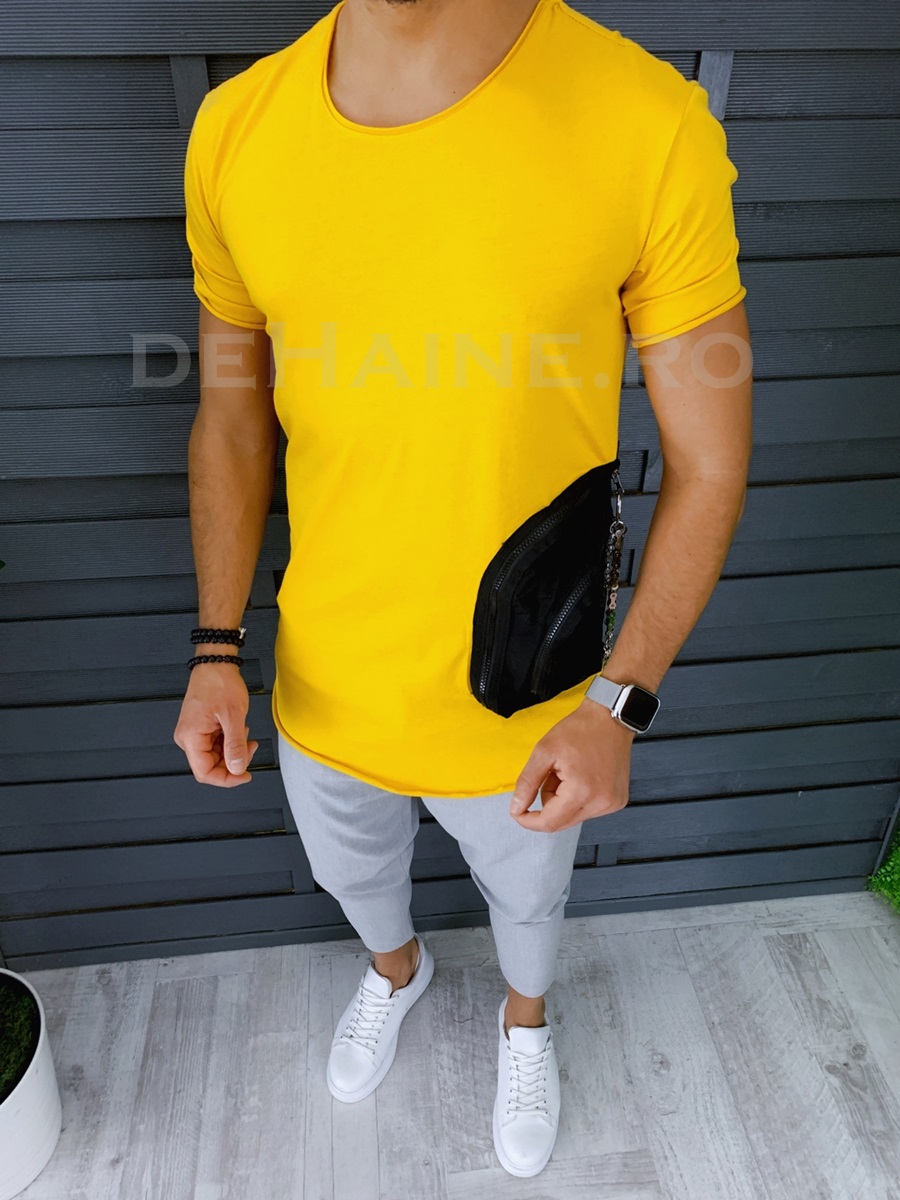 Tricou barbati mustar slim fit asimetric zr y002 p2-3